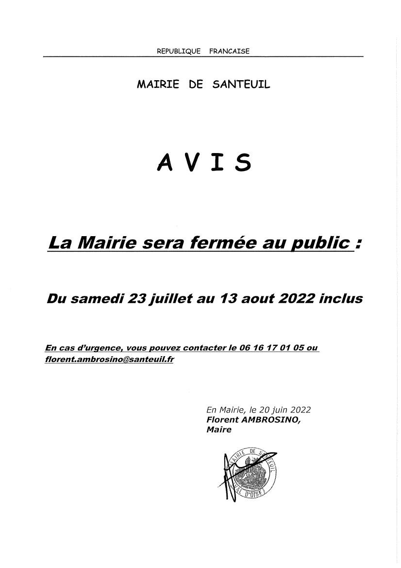 fermeture mairie ete 2022